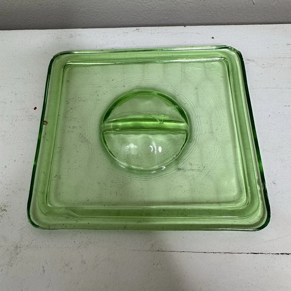 Uranium Glass‎ Lid Vaseline Green UV Reactive Depression Square 5